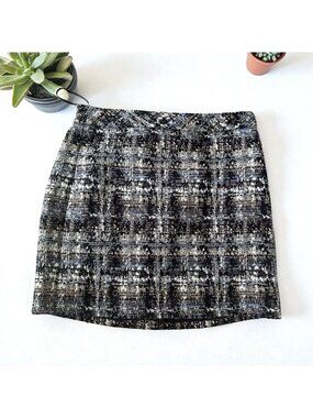 J CREW Black Boucle Silk Cotton Blend Skirt Size 00